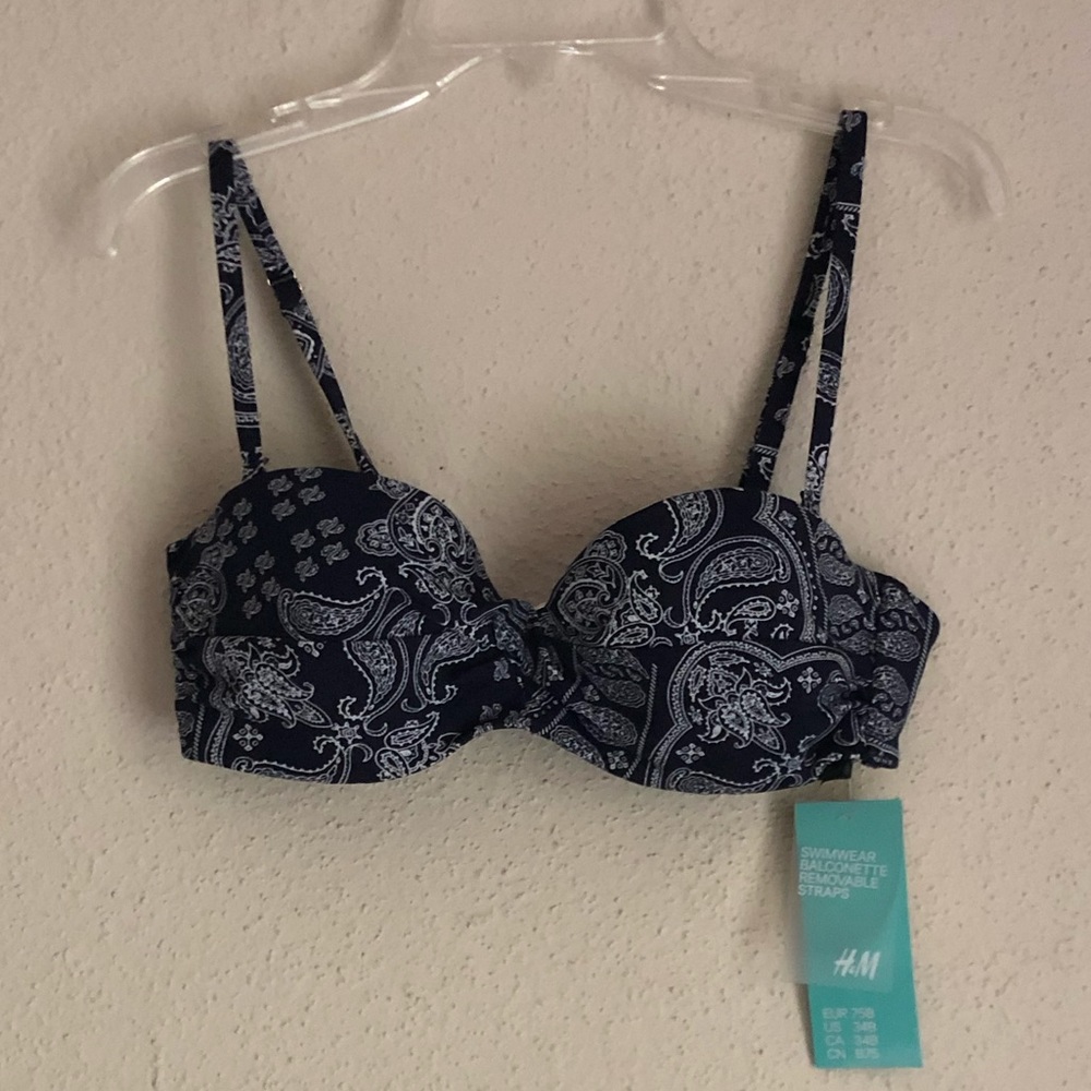 H&M Navy and White Paisley Bikini Top
